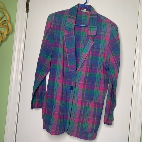 VINTAGE Item Eyes plaid, knee- length blazer - Picture 2 of 7